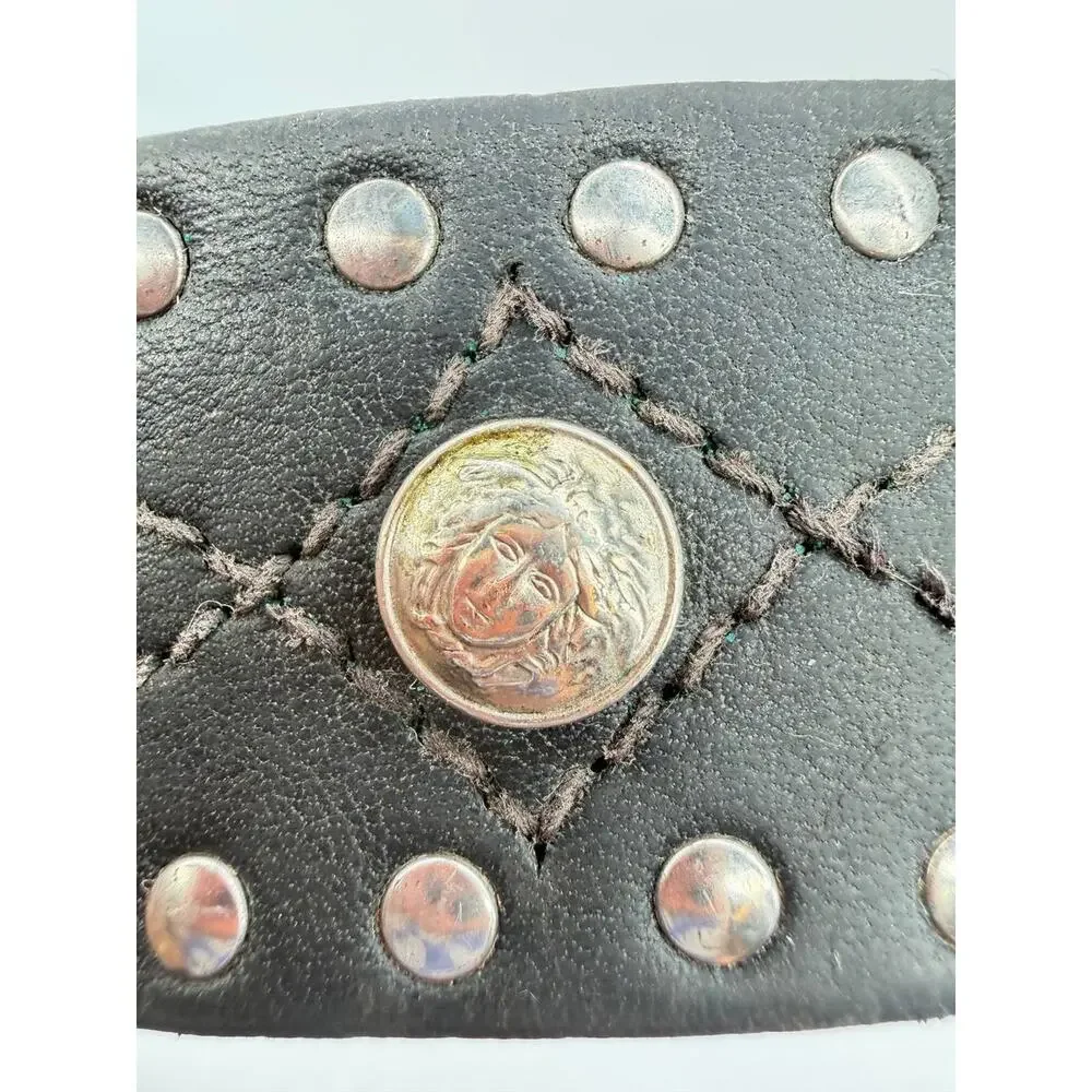 Rare 90s Gianni Versace Studded Leather Medusa Black belt 41 Inch